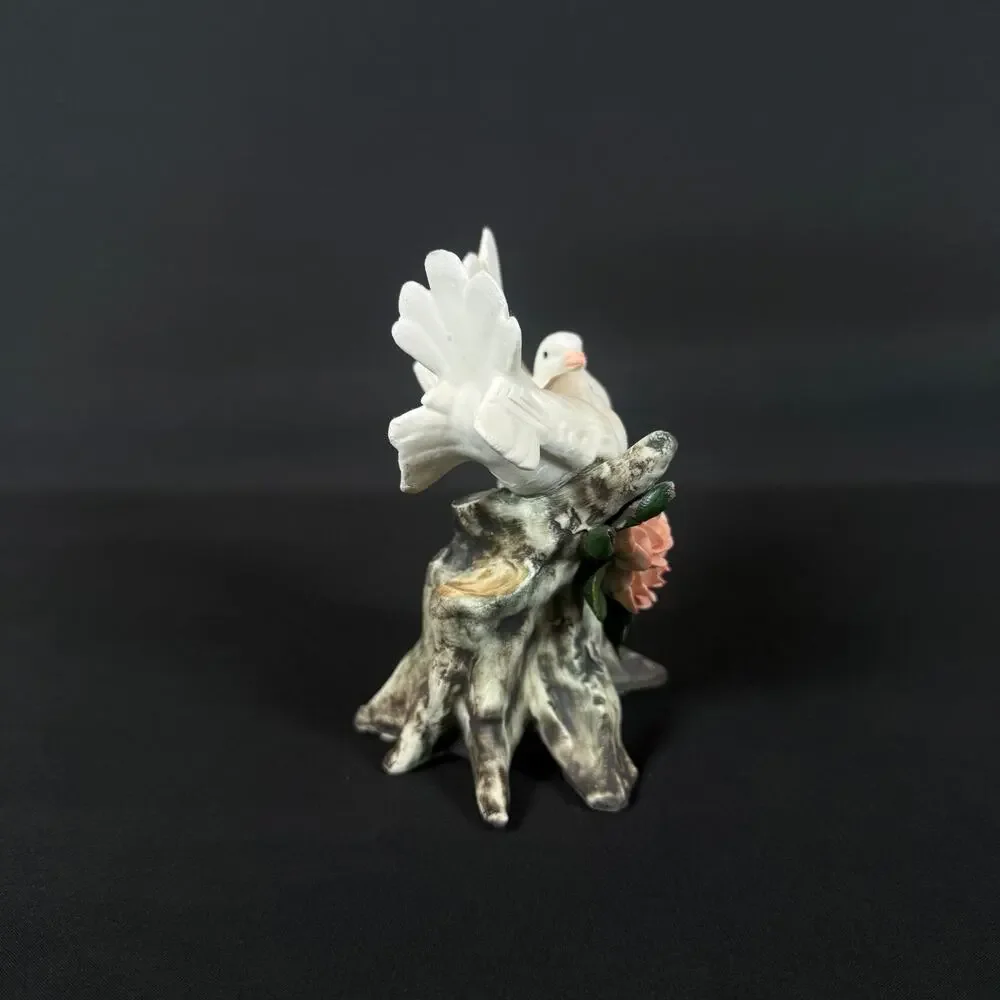Vintage Capodimonte Italian Porcelain White Dove Love Birds Pink Roses On Branch